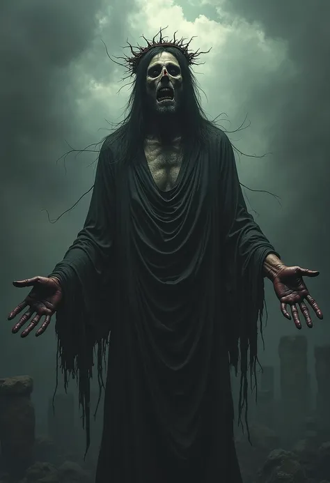 a horror image of a terrifying Christ with a dark and gloomy style