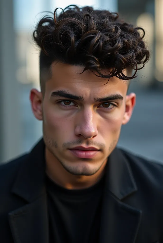 Hot guy with fade and curly haircut 