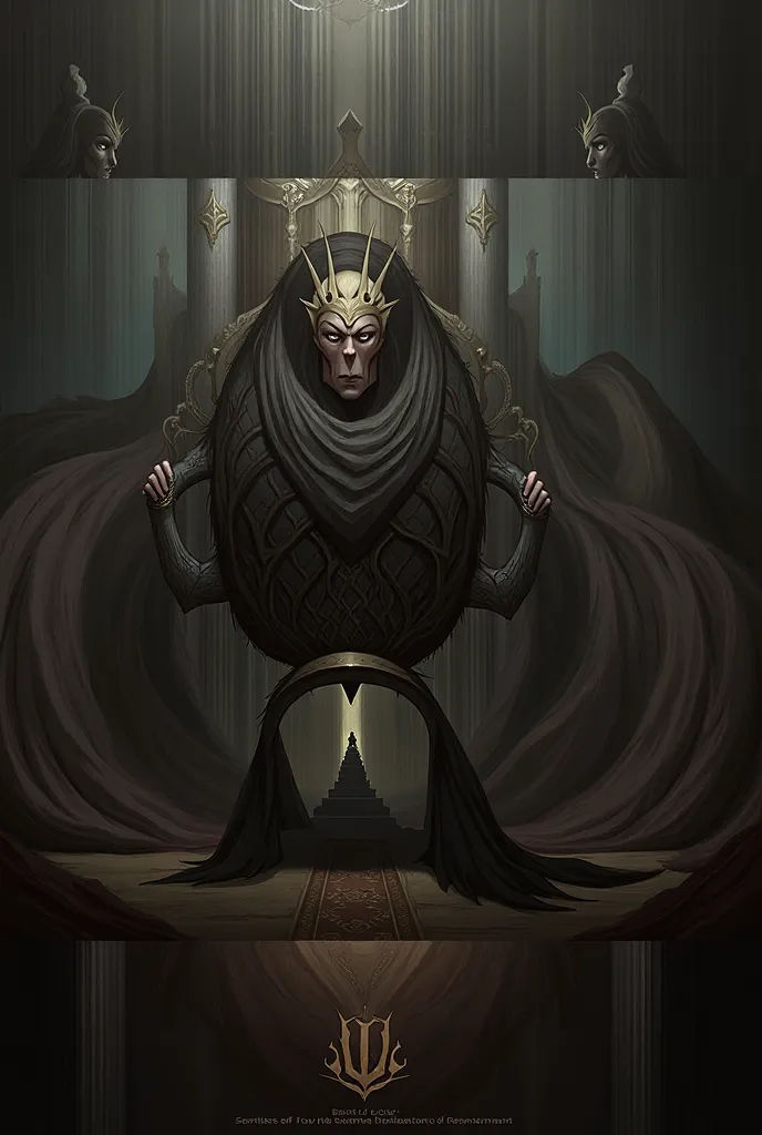 Generate the character in the image sitting on a dark throne 
