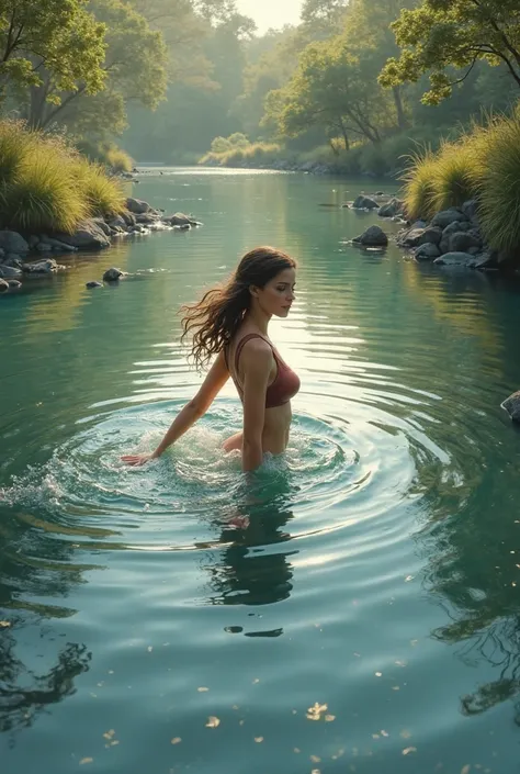  Riverside girl swimming in the river