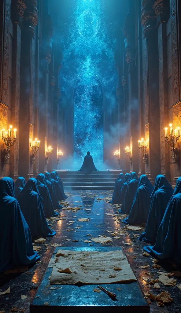 An ultra-realistic point-of-view image (throw), capturing the experience directly through your eyes. As she looked down, . you see the carved arm of the throne, Seeing the ancient symbols . The main hall expands before you, illuminated by enchanted torches...