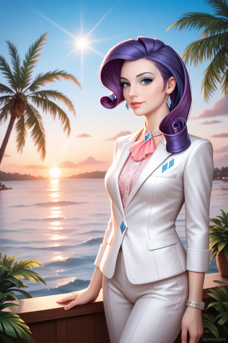 Rarity , human form , white suit and pink shirt , Miami vibe