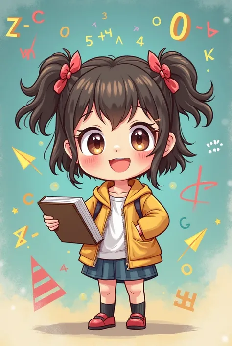 a happy cartoon budding mathematician chibi girl
