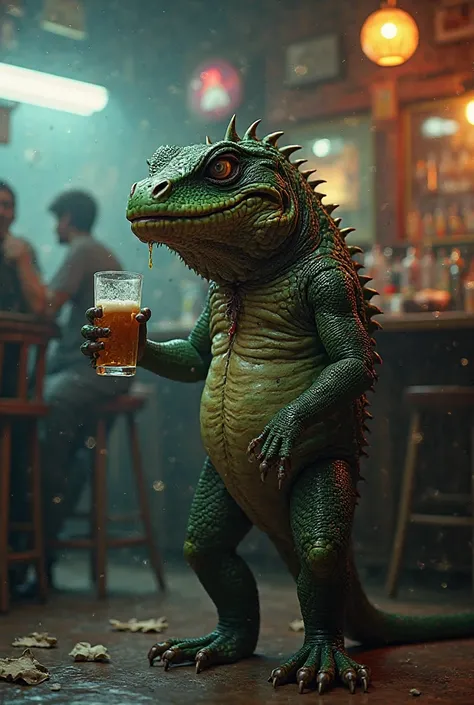 I want an image of a drunk lizard