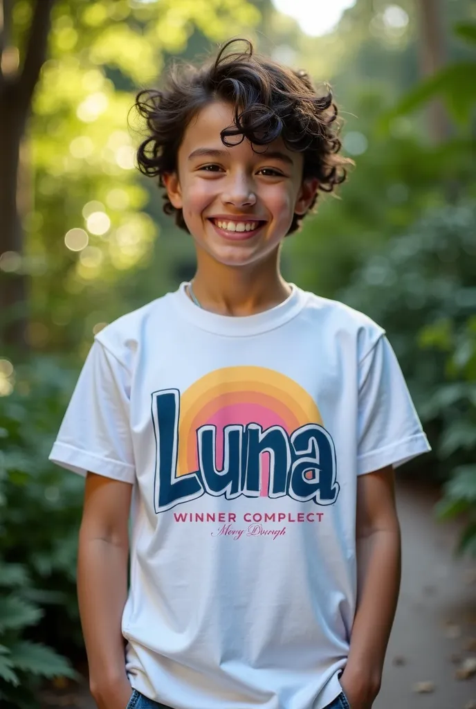  wearing t-shirt with the name Luna