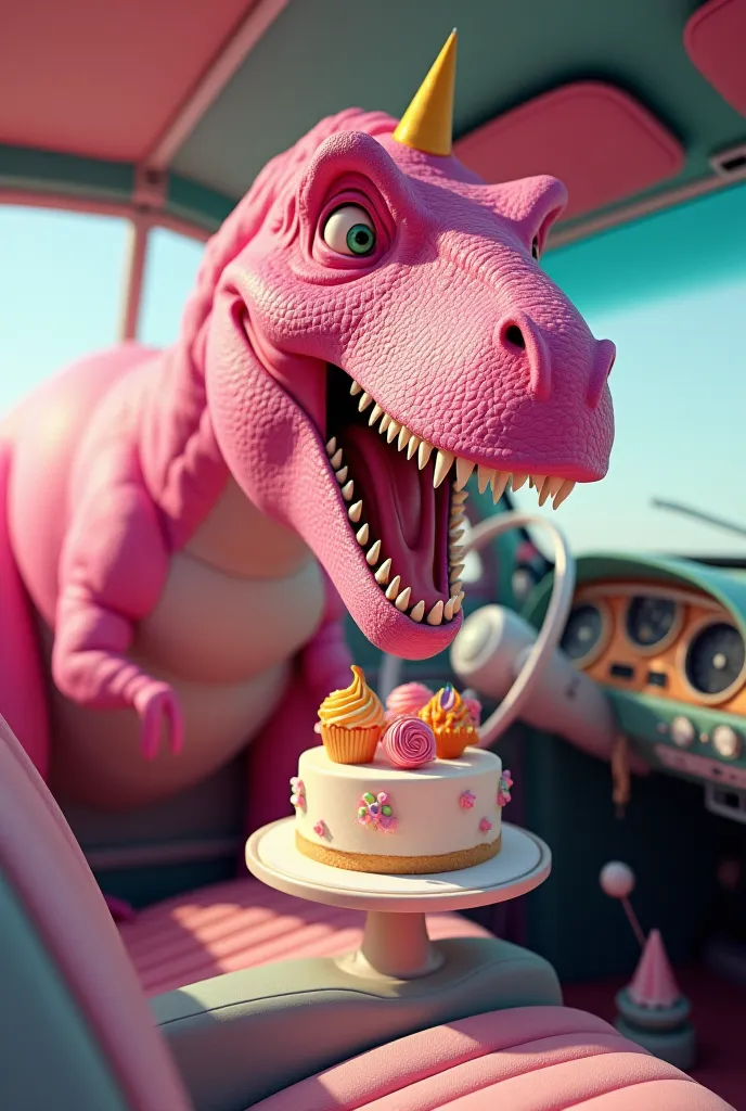 Dinosaur with cake for ren

T-Rex in a car 

Pink dinosaur