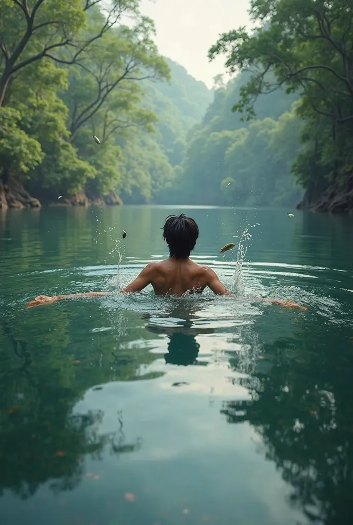 Riverside ren swimming 
In the Amazon River 