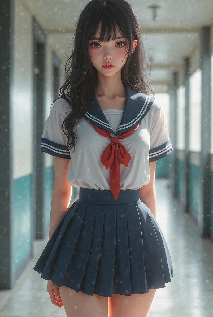 Japanese woman with tits, thighs and big ass in school uniform 