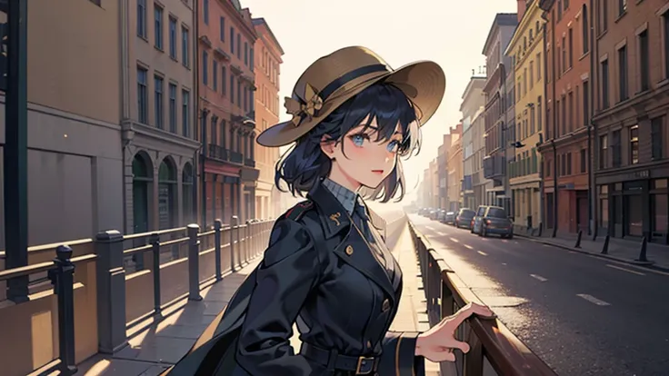 A mysterious incident unfolds in a city reminiscent of Italy. A lone female detective, dressed like a 1940s investigator in a trench coat and fedora, is depicted investigating the case from various angles.