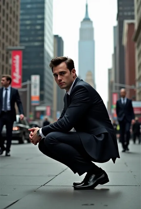 Well-dressed  crouching in New York