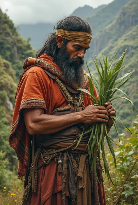 An Inca (Native American people) Touching the garlic