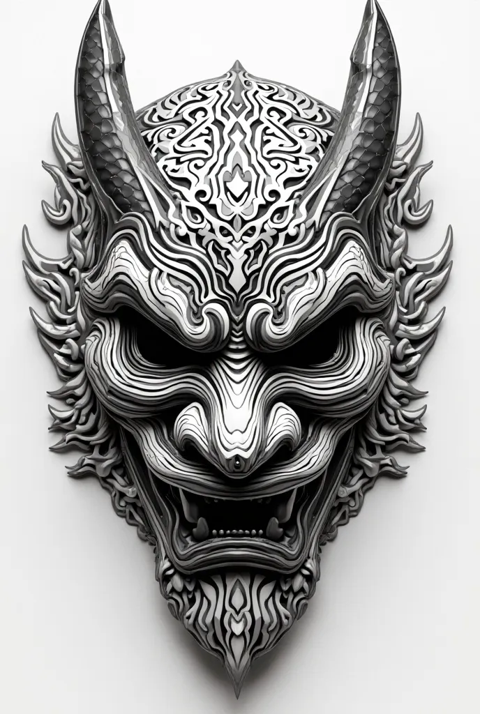 Japanese mengu mask tattoo in black and white 