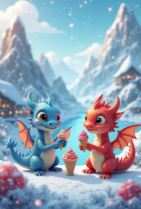 The name DRAKOFREST WITH adorable ice cream and dragons eating ice cream