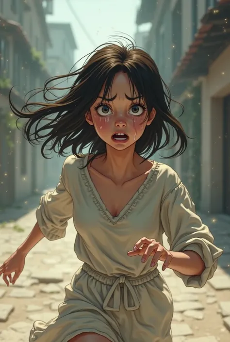 Animated image of a woman who runs away and is crying