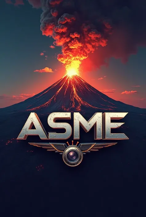 Asme a theme logo, a camera and a volcano in color. 
