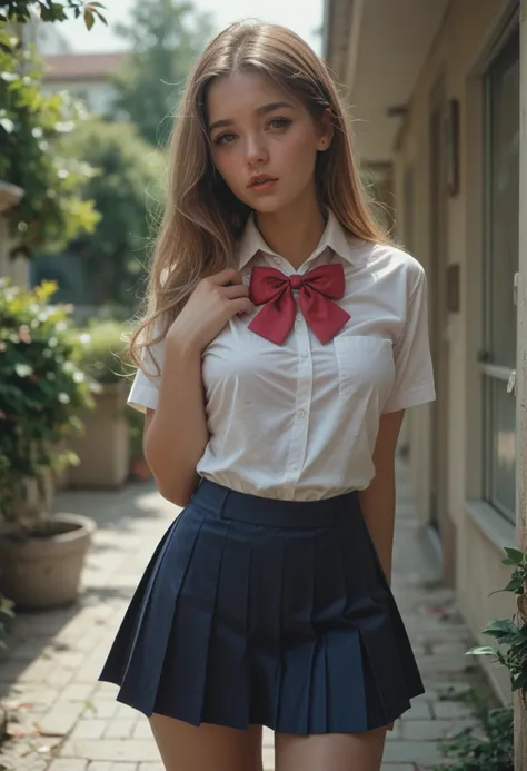 Hot schoolgirl, mini skirt, delicate,  shy, big boobs