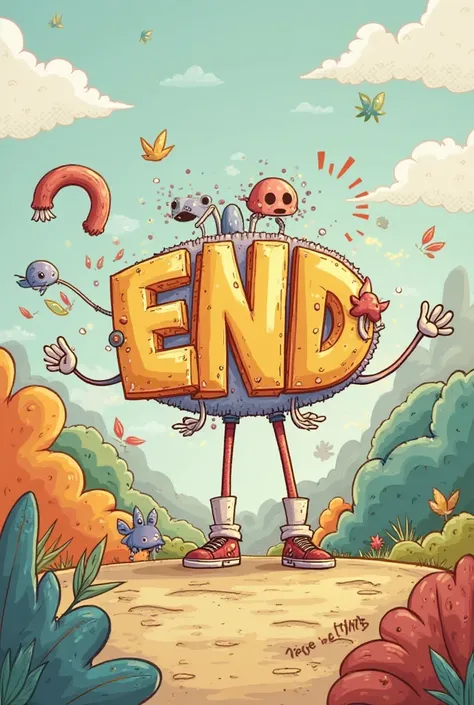 Generate an image that says End..  cartoon 