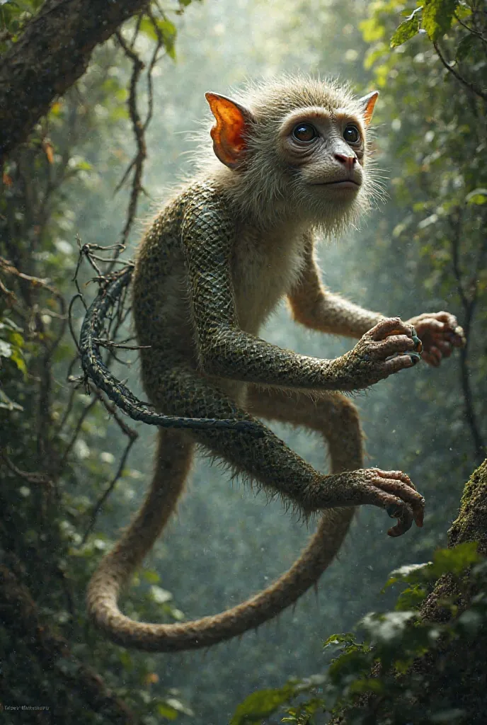 
 Create a realistic image of a monkey mixed with a snake

