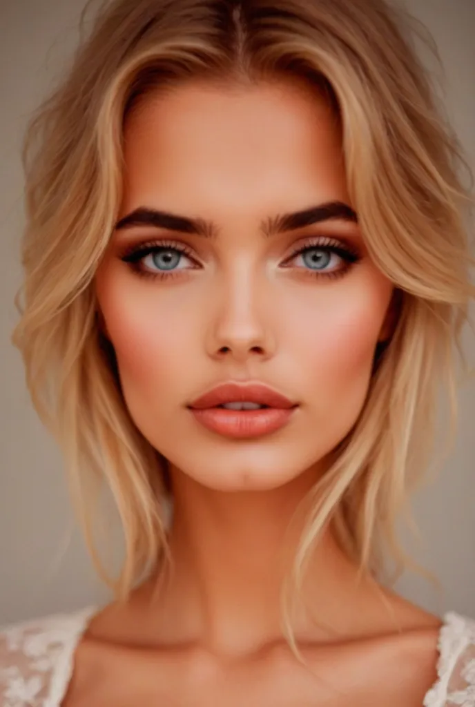 A young European woman with light blue eyes, pink wavy hair looking confidently into the camera 
