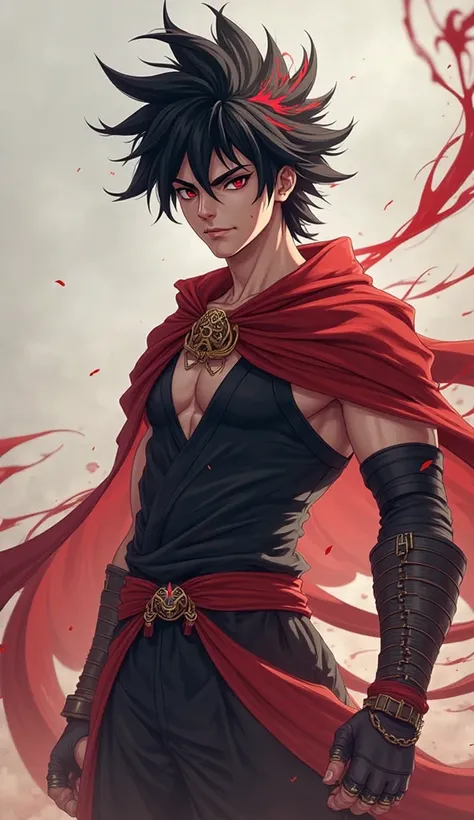 Name: Jin Arashi

Jin is a fiery, headstrong warrior with wild, spiky black hair streaked with red, always looking like he just walked out of a storm. His eyes, a deep crimson, burn with an unshakable resolve. A faint scar runs across the bridge of his nos...