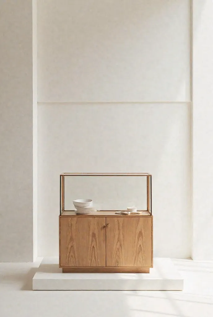 A small wooden showcase with a minimalist design 