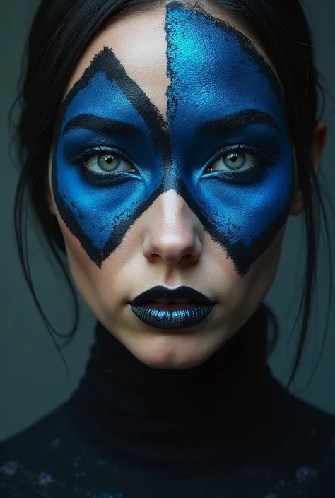 Nescser makeup completely black on the outside and blue on the inside,  Woman