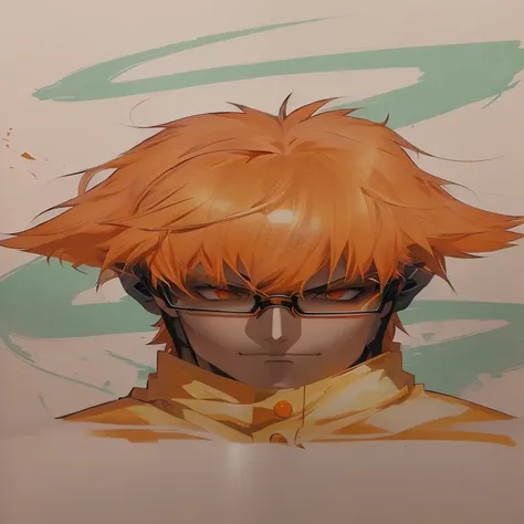 anime character with orange hair and glasses in front of a white background, orange hair anime boy,  handsome face in the art of demon slayer , step portrait, ,  manga art style by Kentaro Miura , Seinen Manga Portrait,  detailed anime character art , Kren...