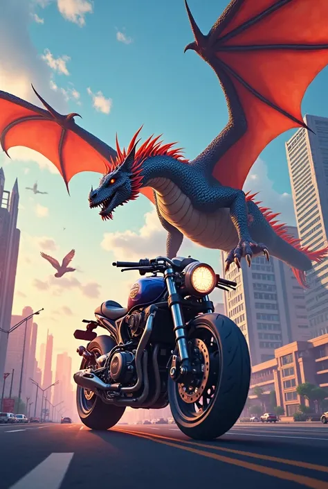 Birthday image with the phrase "Congratulations, JC", with motorcycle and Dragon theme 