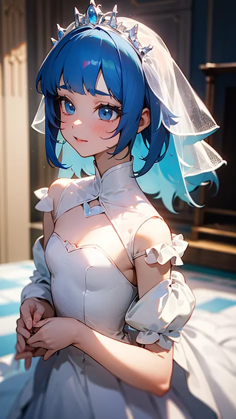 very small,Blue hair,princess,blue wedding dress