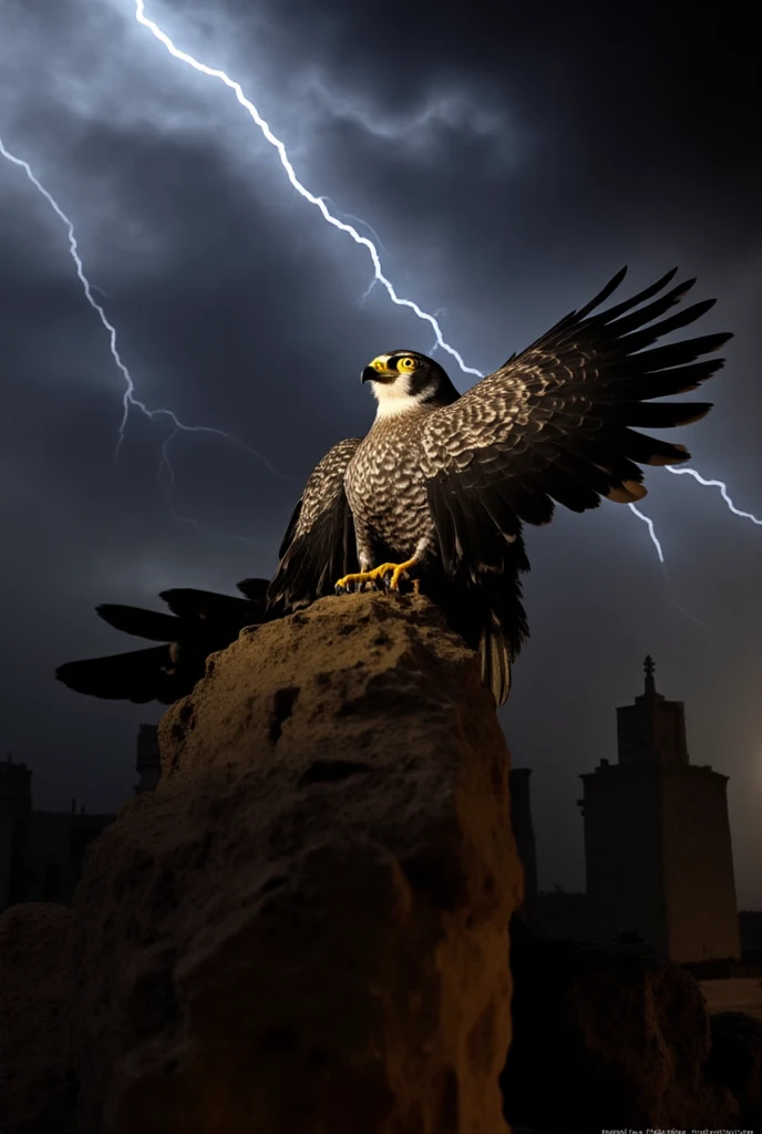 I want an real thunder and black clouds behind the falcon