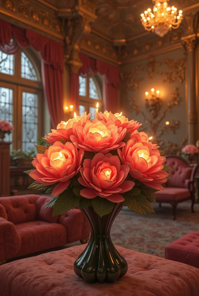 Flower shape candles bouquet in a luxurious room