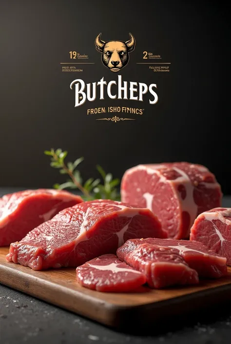 Generate an advertising image of the butcher shop, But with that logo that I just sent you, without people , Only cuts of meat 