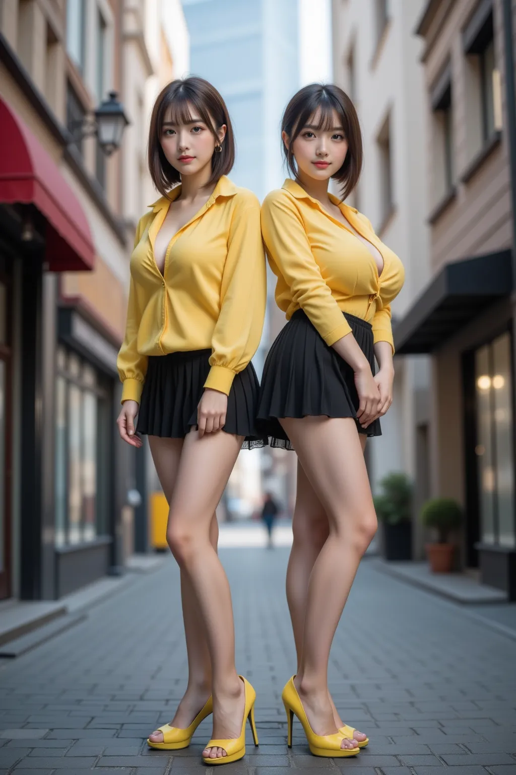 　  8K, RAW photos , super A high resolution, top quality , masterpiece:1.2),  (realistic illustration ), (highly detailed CG Unity 8K wallpaper), ((full body image :1.5)), ((full body:1.5)), ((2 women:1.5)), ((2 women are standing)),  ((They are wearing hi...