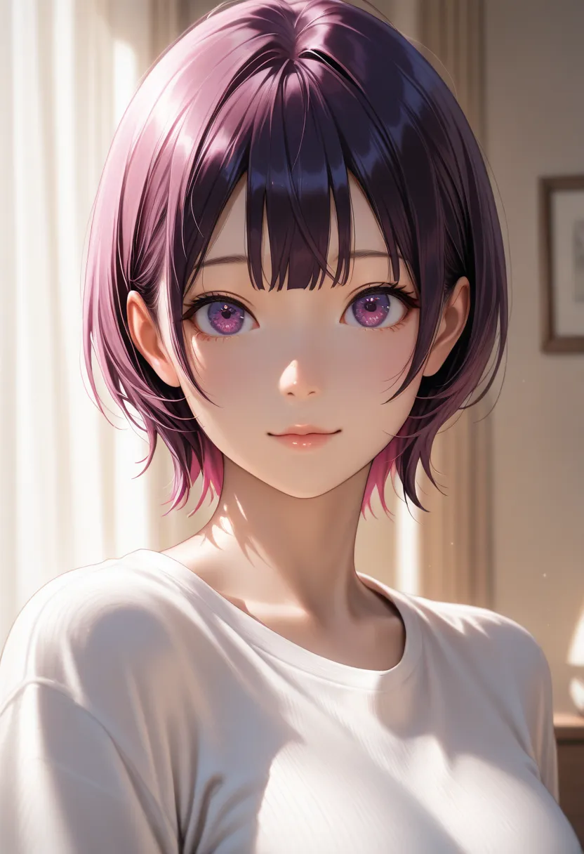 masterpiece, best quality, vibrant, very aesthetic, high contrast, photorealistic portrait,beautiful detailed face,detailed texture,detailed skin, newest, 1girl,Ichigo 100%,source_Ichigo 100%,nishino tsukasa,shirt,room
