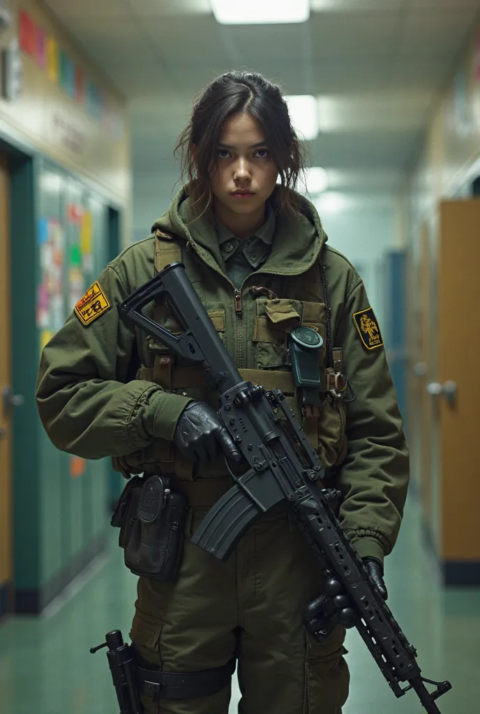 image of student ready to go to war in school