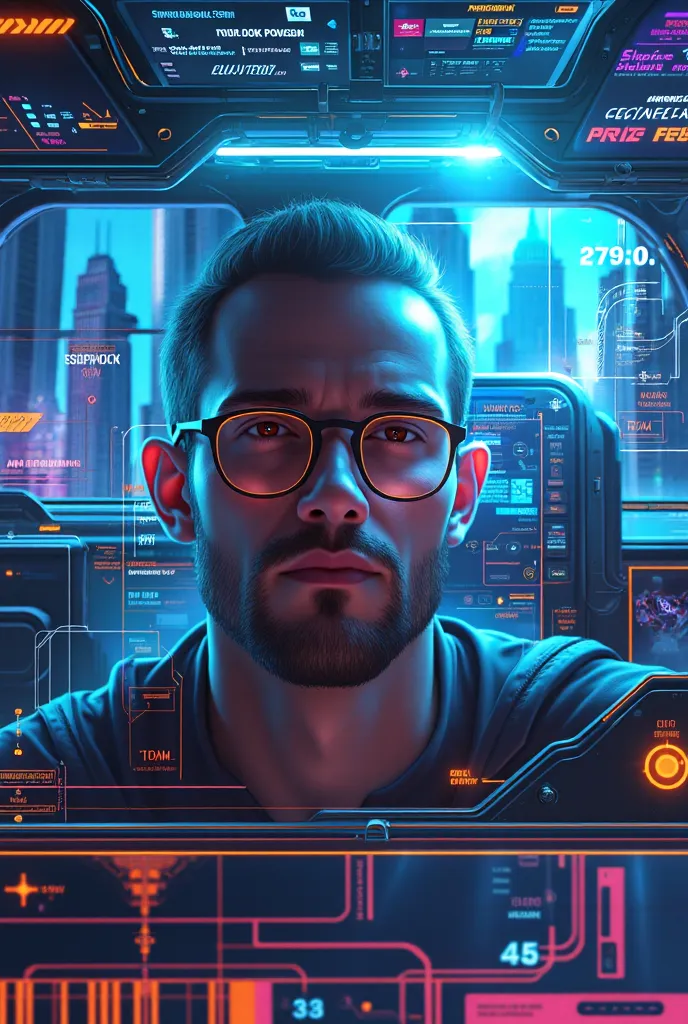 create an image of a developer, creating a new futuristic world  