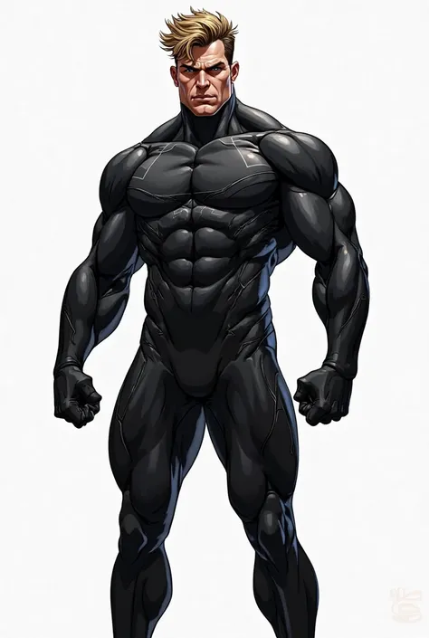 style create an image of a hero character in the Marvel comic style, Make in sheet,The background is all white, He wears a slick and tight all-black suit.