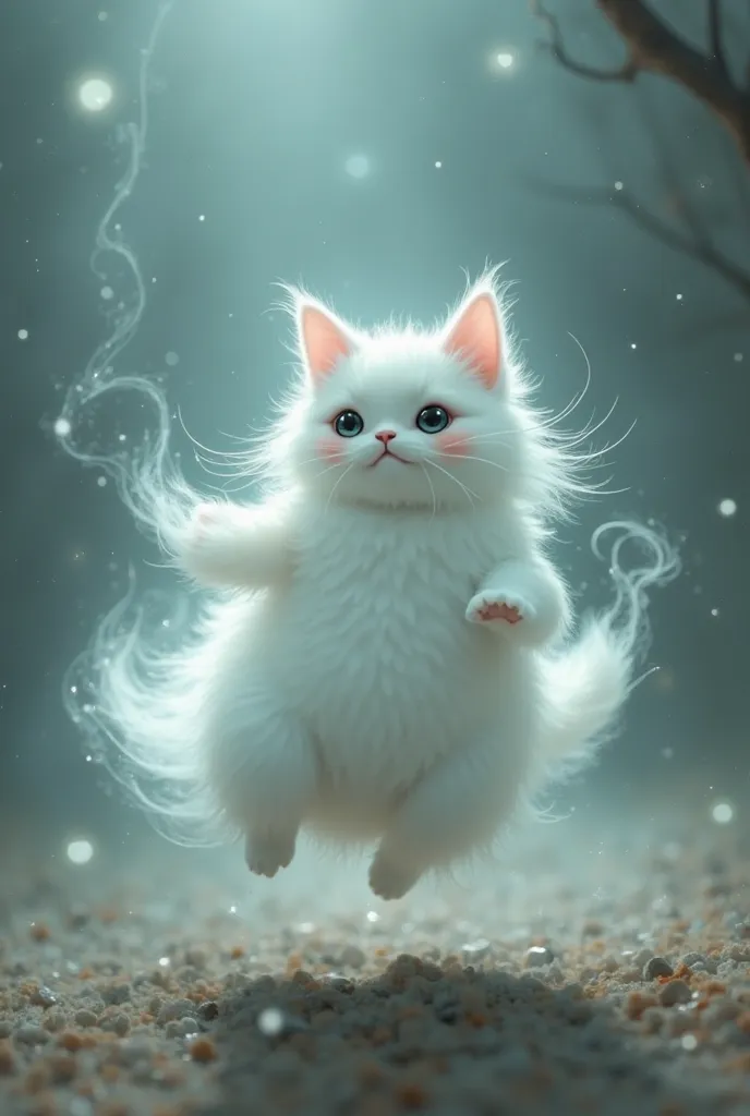 A chubby ghost cat spinning 