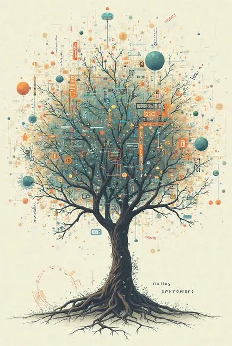 A tree made of calculation, with the word stories and counts is a creative equation, stamped below the image of the tree 
