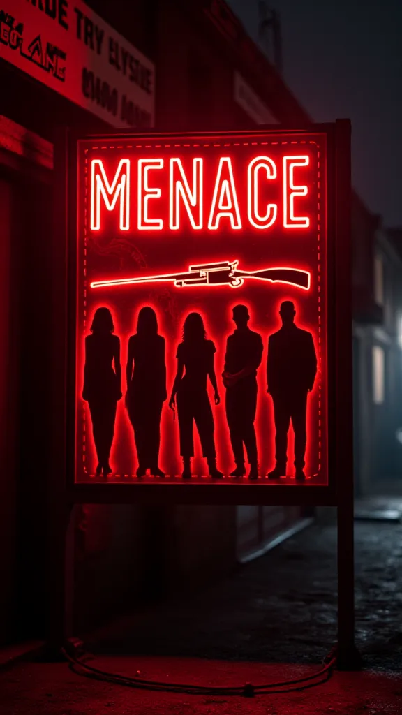 Make the sign say Menace Mafia Famliy with Red LED lights and a Gun add 3 silhouettes of girls on the sign and 3 silhouettes of 3 boys