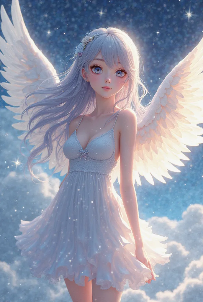 A anime girl with wings with five fingers 