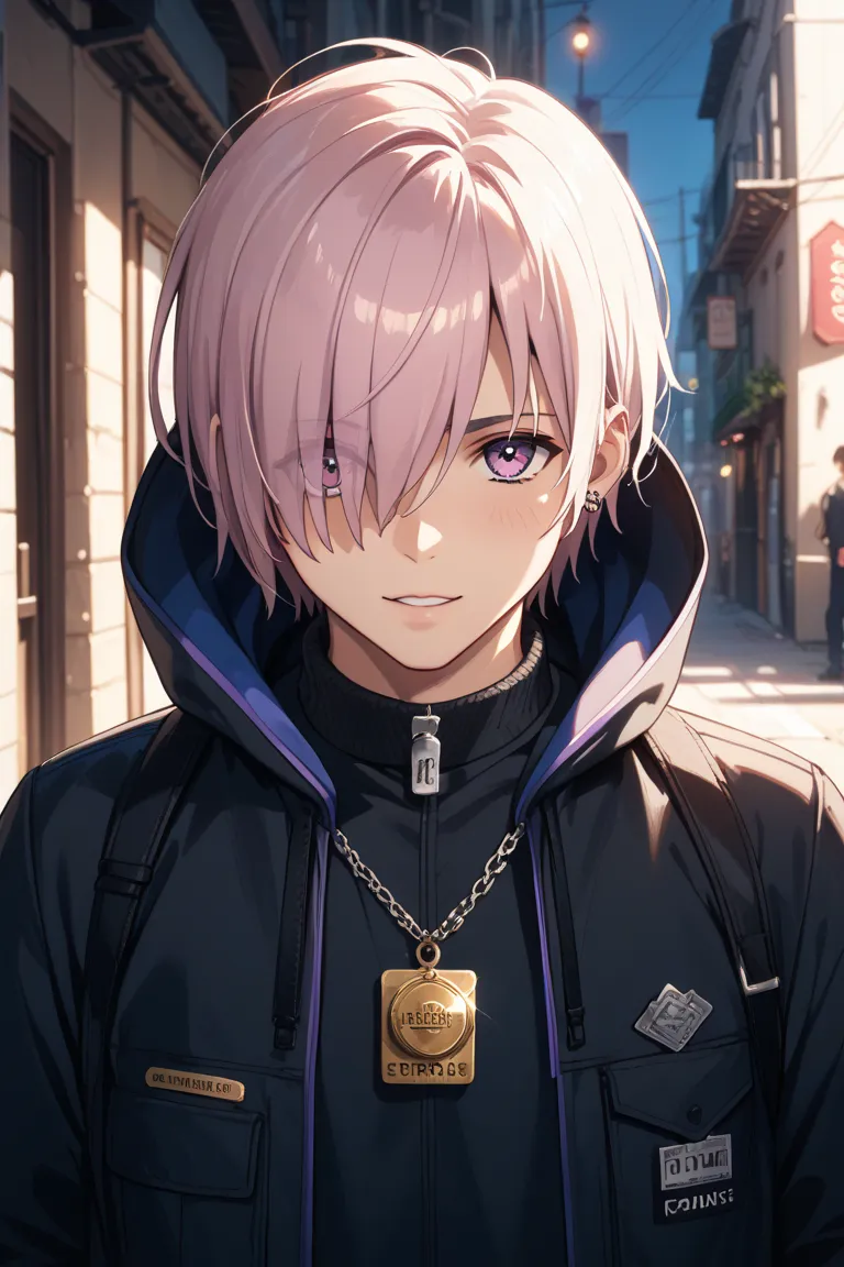 Gray Hair、handsome、mash、 is wearing a hood