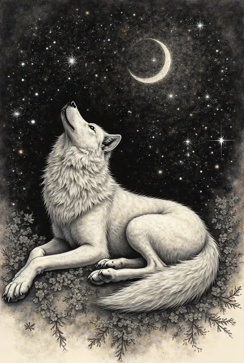 Lying wolf constellation drawing