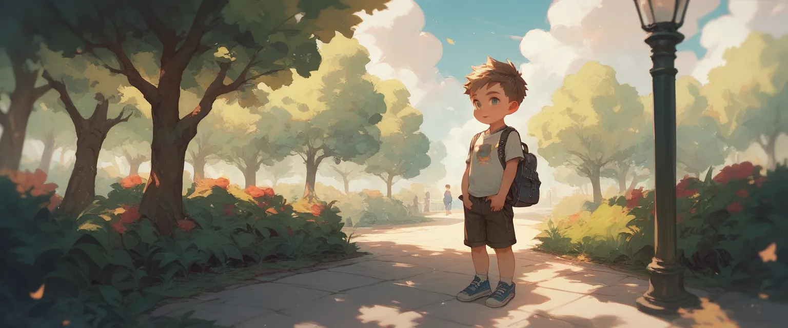 1 boy, Alone, standing, Shota, in a park 