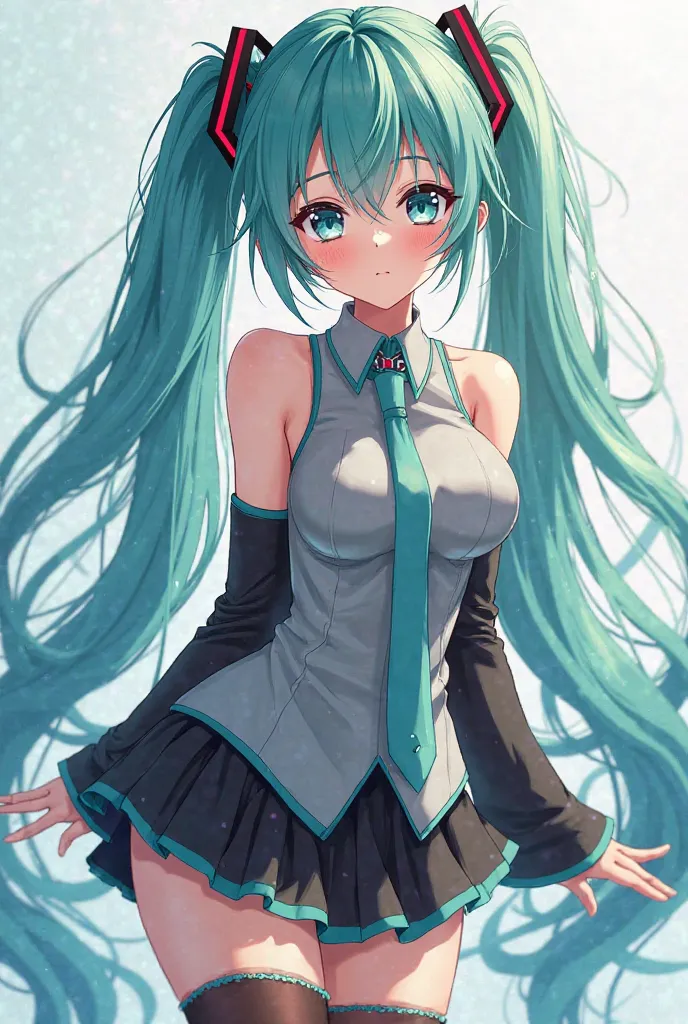 hatsune miku sexy, Skirt, collants,Breasts,  long hair, High quality, Fine details, hair, big breasts, 