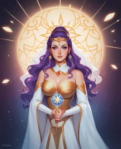 In the enchanted realms of Starfall, where the mysteries of the cosmos and magic intertwine, Thiara, the goddess of magic and sorcery, shines forth. She is a slender, ethereal figure, whose beauty transcends the boundaries of time and space. Her waist-leng...