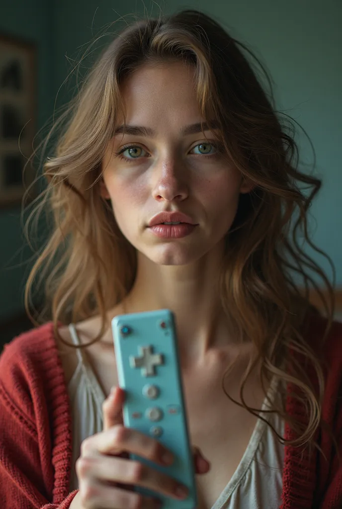 there is a woman that is holding a wii remote in her hand, a portrait by Anna Füssli, reddit,  hurufiyya, Anastasia Ovchinnikova, alina ivanchenko, without makeup,  Natasha Tan Maciej Kuciara , Victoria Gavrilenko,  alexandra valiszewska, Magdalena Radziej