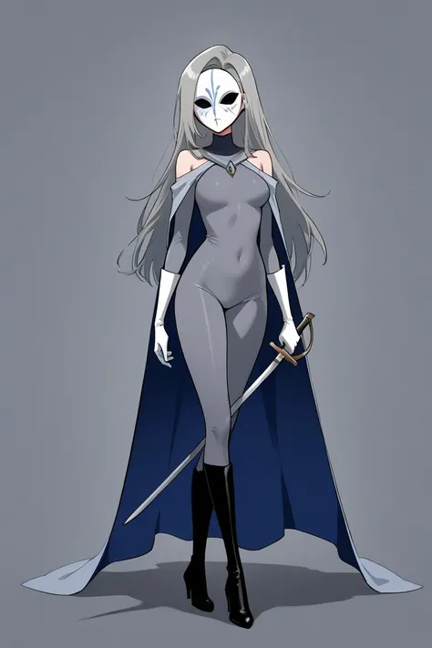 high resolution, masterpiece, necessary, detail, best quality, quality, necessary, details, High details, Precise, 
 

art by vivsiepop

(Solo) faceless, mask covered face, white mask with black eyes, grey hair, long hair, blue long cape, armer shoulders, ...