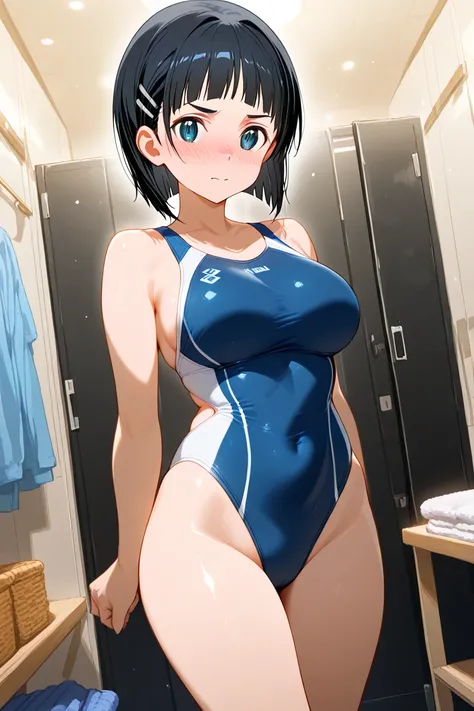 Sao with suguha,changing room,competition artistic swimming swimsuit,blush angry face