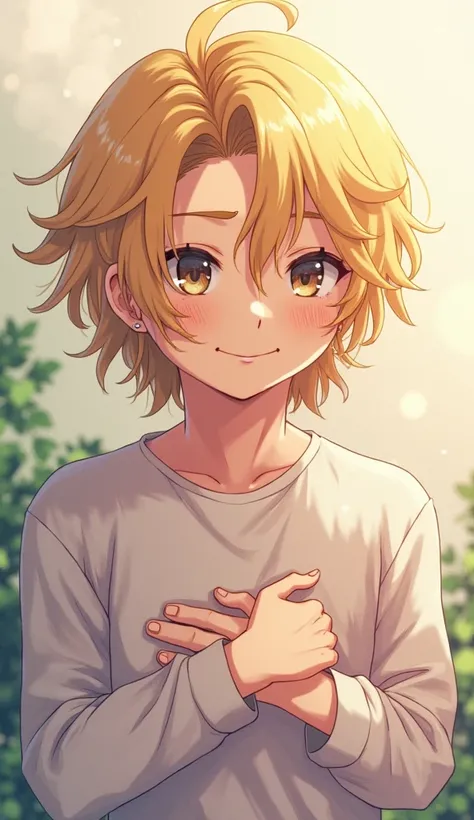 20 year old blonde anime man、The background is a blond young man hugging